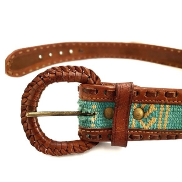 Vintage Boho Leather with Colorful Sarape Inlay S main image 5